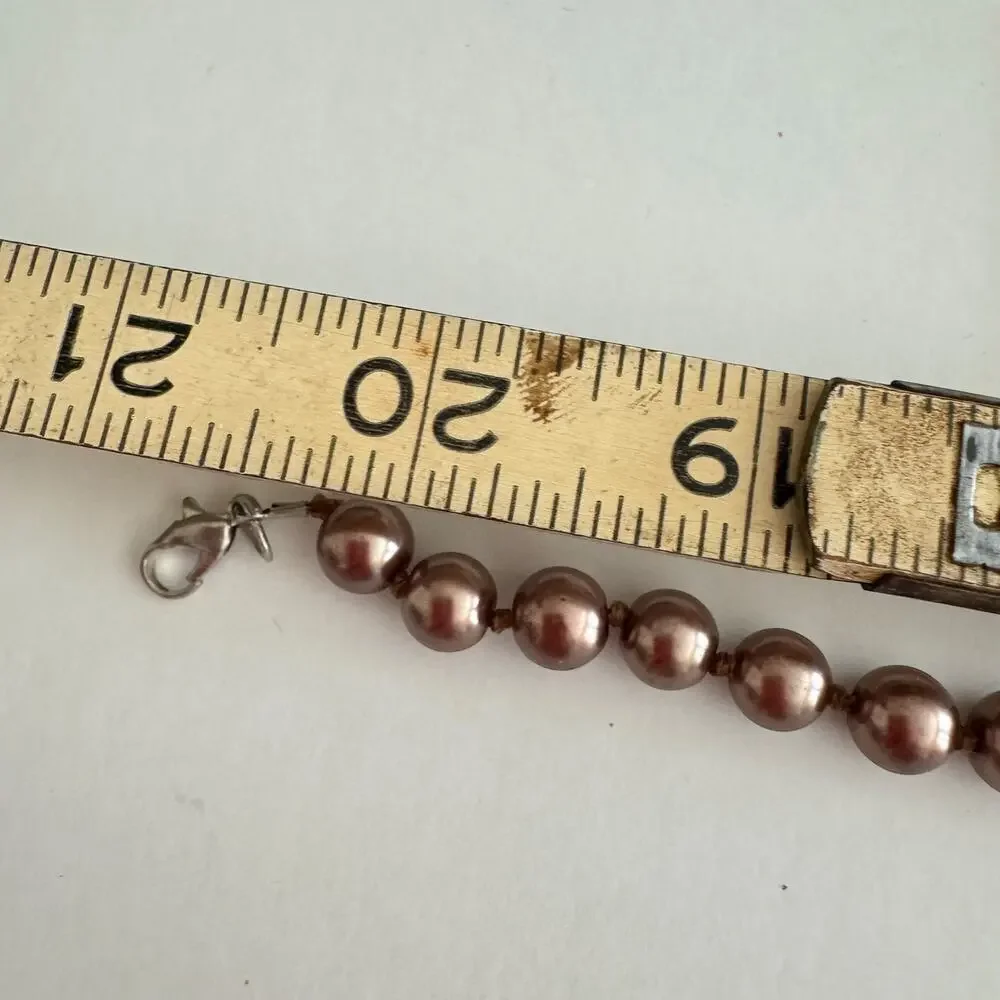 Vintage 21” Metallic Champagne Bronze Acrylic Beaded Choker Necklace 1960s